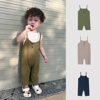 Quần yếm bé trai BERRY nhiều màu dáng dài cúc bấm vải xô muslin trơn mềm mịn LEO