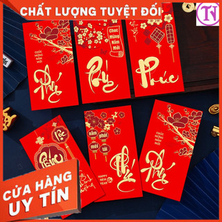 Bao lì xì giấy nhung hình dập nổi 3d cao cấp loại 1 xin xò set 6 cái
