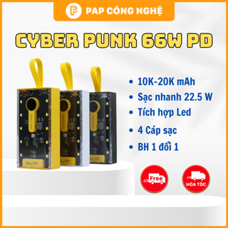 Pin Sạc Dự Phòng CyberPunk 20.000mAh Trong Suốt - Sạc Nhanh PD66W, 10 Đèn Cực Sáng, Sẵn 4 Dây Sạc - (BH Lỗi 1 Đổi 1)