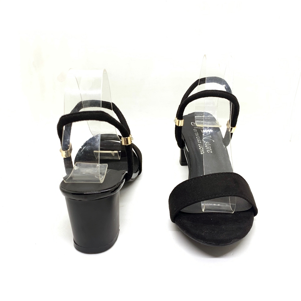 Giày sandal cao gót vuông 5p quai bản ngang 2 kiểu mang