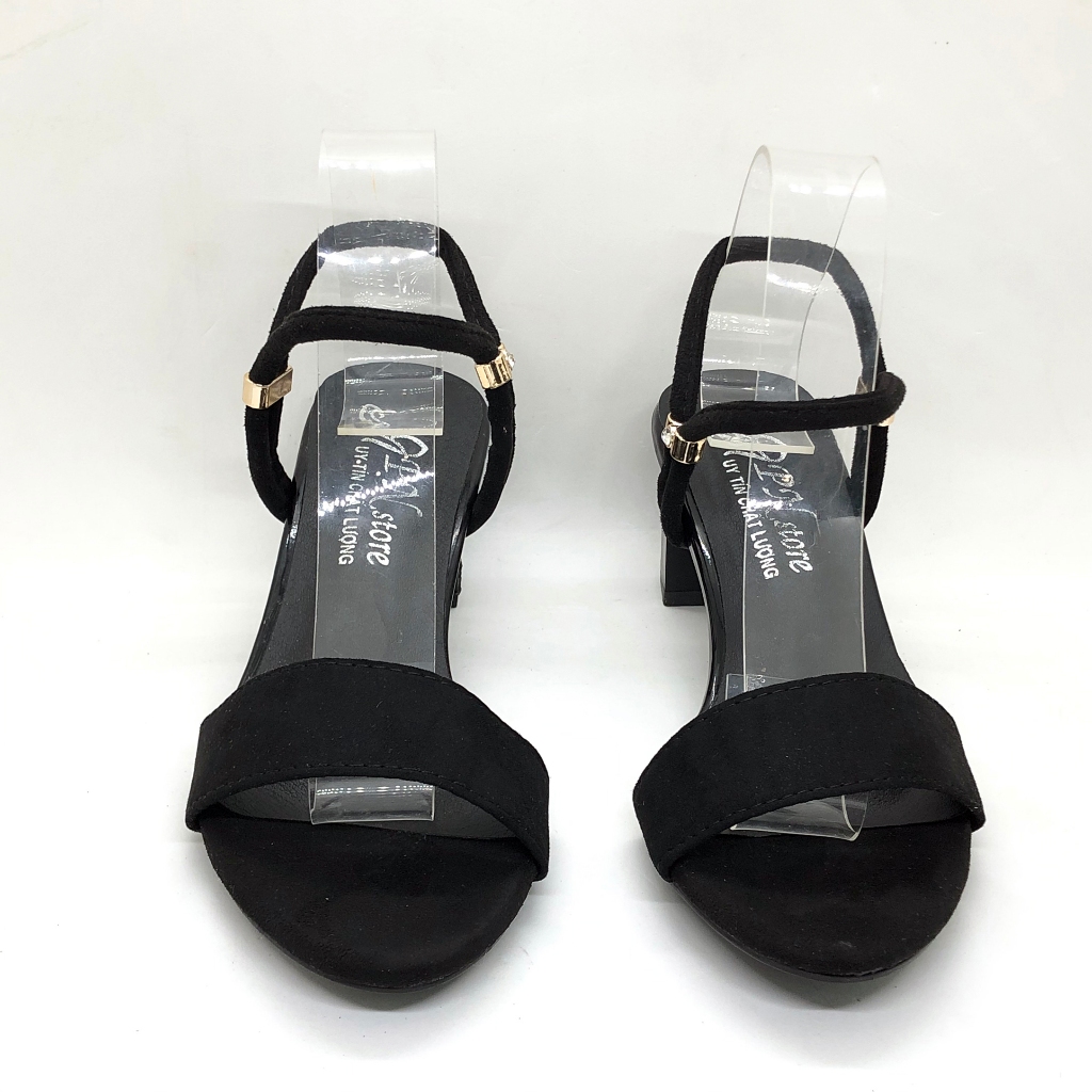Giày sandal cao gót vuông 5p quai bản ngang 2 kiểu mang
