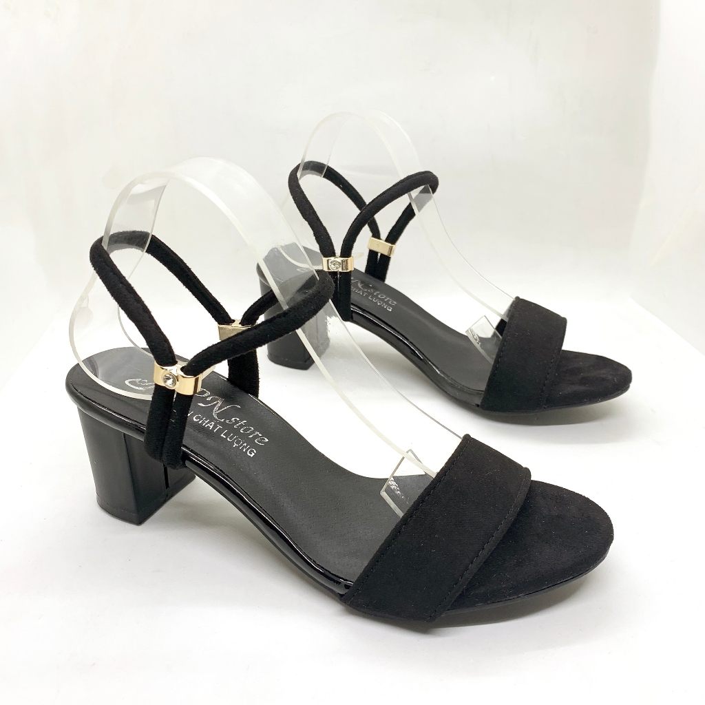 Giày sandal cao gót vuông 5p quai bản ngang 2 kiểu mang