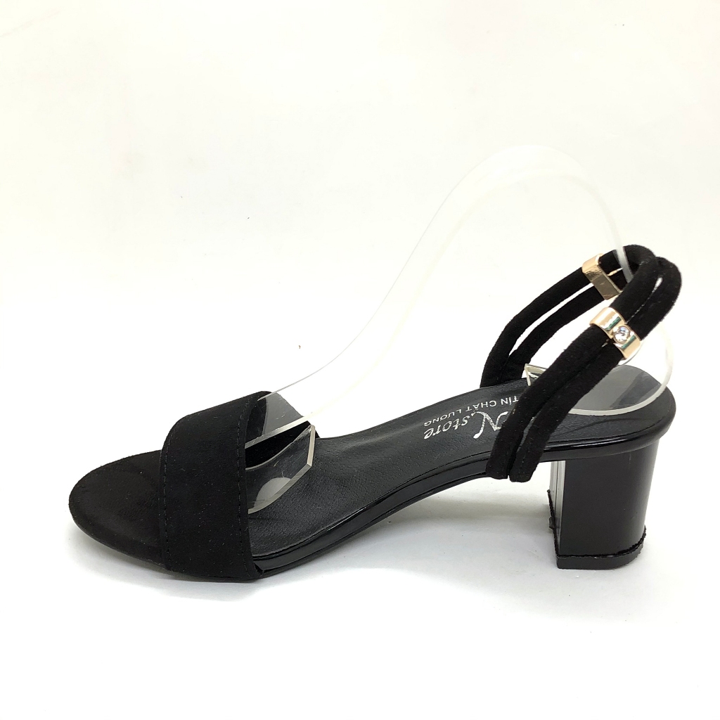 Giày sandal cao gót vuông 5p quai bản ngang 2 kiểu mang