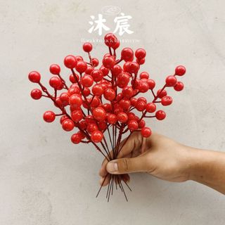 🏮Cành Đào đông đỏ, cành cherry 12 quả -phụ kiện trang trí Tết-Noel-
