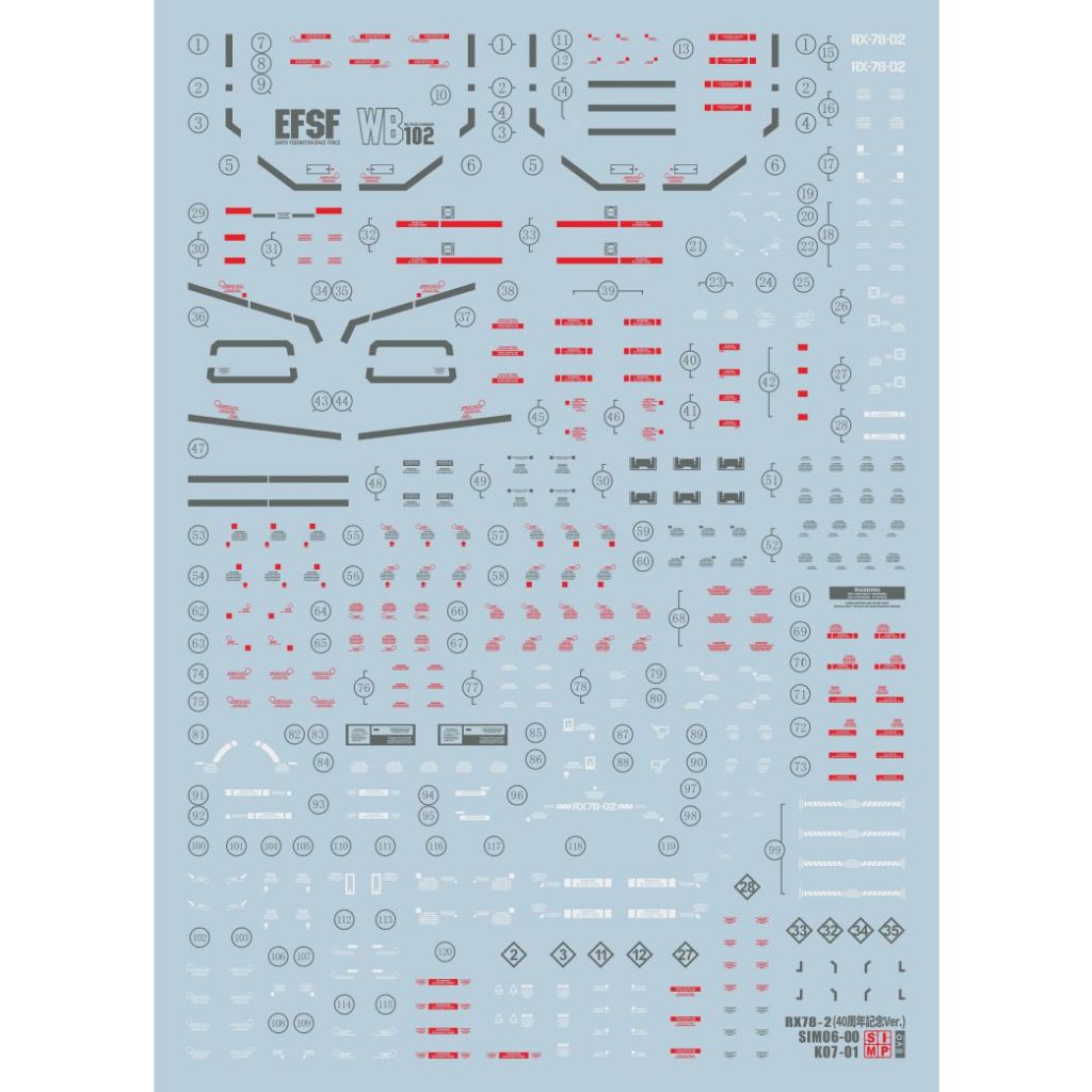 Đề can - Decal nước cho mô hình lắp ráp MG RX-78-02 The Origin