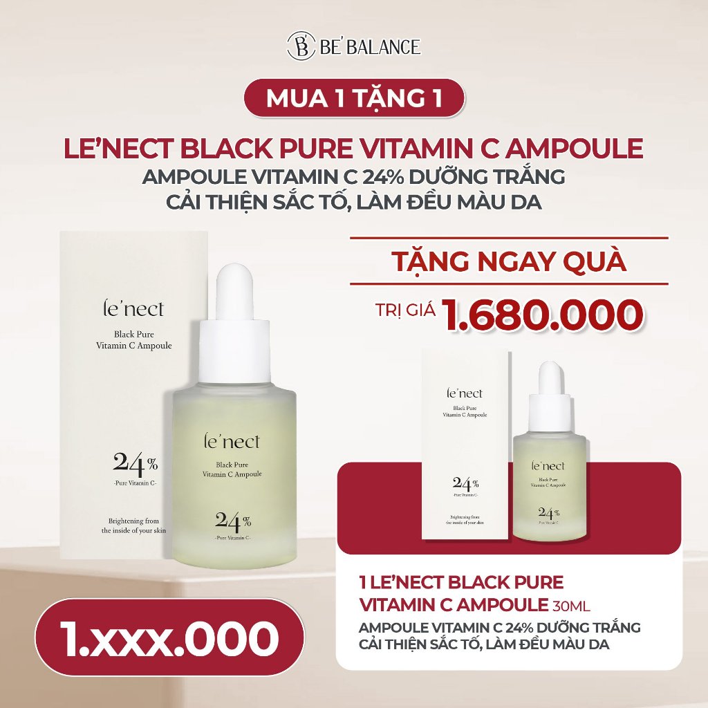 Combo 2 Tinh Chất Be'Balance LENECT BLACK PURE VITAMIN C AMPOULE Dưỡng Trắng Cải Thiện và Đều Màu Da 30ml