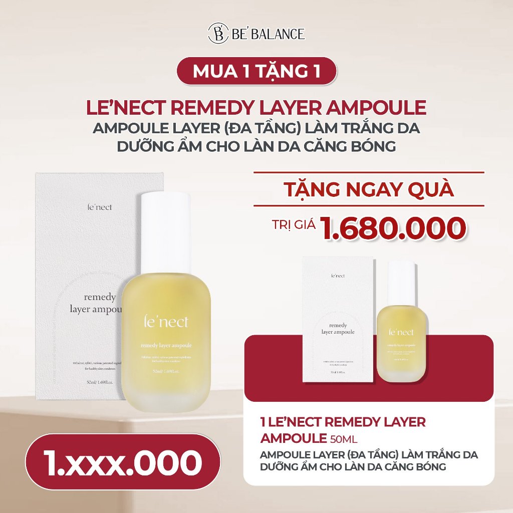 Bộ Đôi Siêu Tinh Chất Be'Balance LENECT SOOTHING & REMEDY LAYER AMPOULE Làm Dịu Khóa Ẩm và Căng Bóng Trắng Sáng Da 50ml