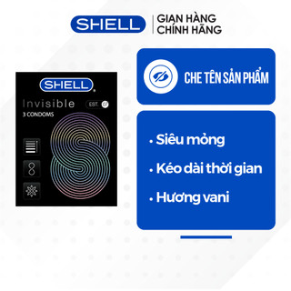 Bao cao su Shell Invisible siêu mỏng, chống tuột, kéo dài thời gian - Hộp 3 cái | SHELL CHÍNH HÃNG