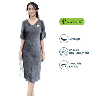 Váy nhung Narsis chất liệu nhung tăm kim tuyến mã B2001 tay bồng