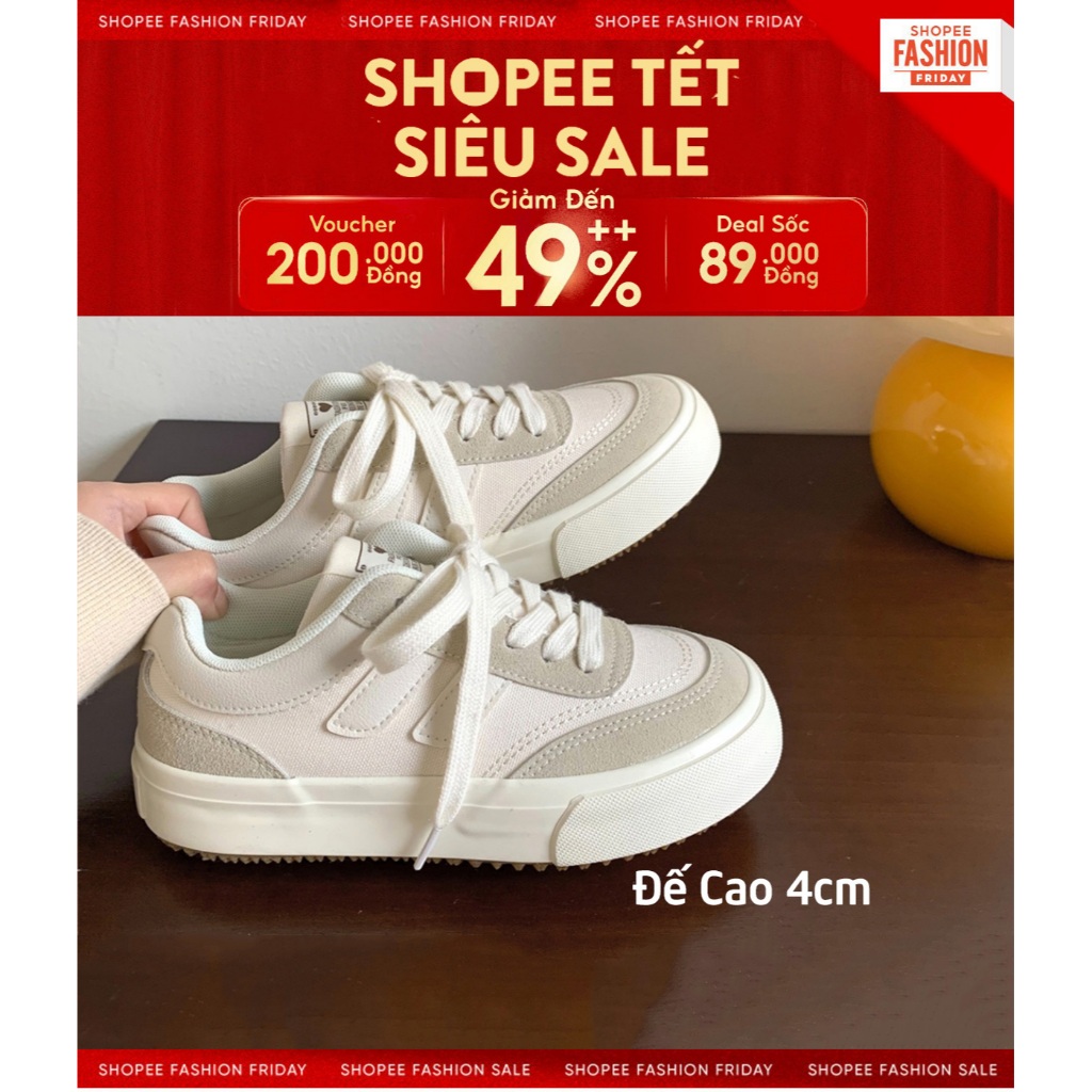 Giày thể thao nữ basic Giày nữ đi học giày vải vanvas phối da lộn màu xám hàng loại giấy gói