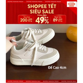 Giày thể thao nữ basic Giày nữ đi học giày vải vanvas phối da lộn màu xám hàng loại giấy gói