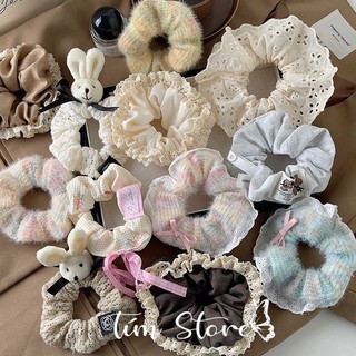 Dây cột tóc scrunchies thú gấu vintage dễ thương cổ điển TÍM STORE phụ kiện tóc dễ thương phong cách handmade retro