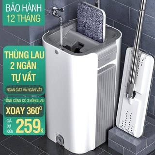 Bộ lau nhà Kitimop-C6 Plus có thùng lau nhà 2 ngăn tự vắt, chổi lau nhà 360 độ lau sạch khô nhanh, tặng 2 bông lau