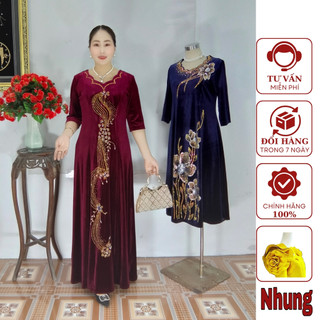 VÁY ĐẦM TRUNG NIÊN MAXI NHUNG TẶNG MẸ ,ĐÍNH ĐÁ ,SANG CHẢNH QUÝ PHÁI DÀNH CHO TUỔI TRUNG NIÊN