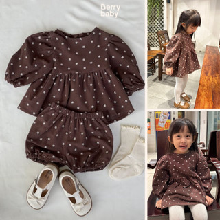 Bộ quần áo đi chơi đáng yêu dành cho bé gái BERRY BABY áo babydoll và quần đùi quả bí CLAIRE