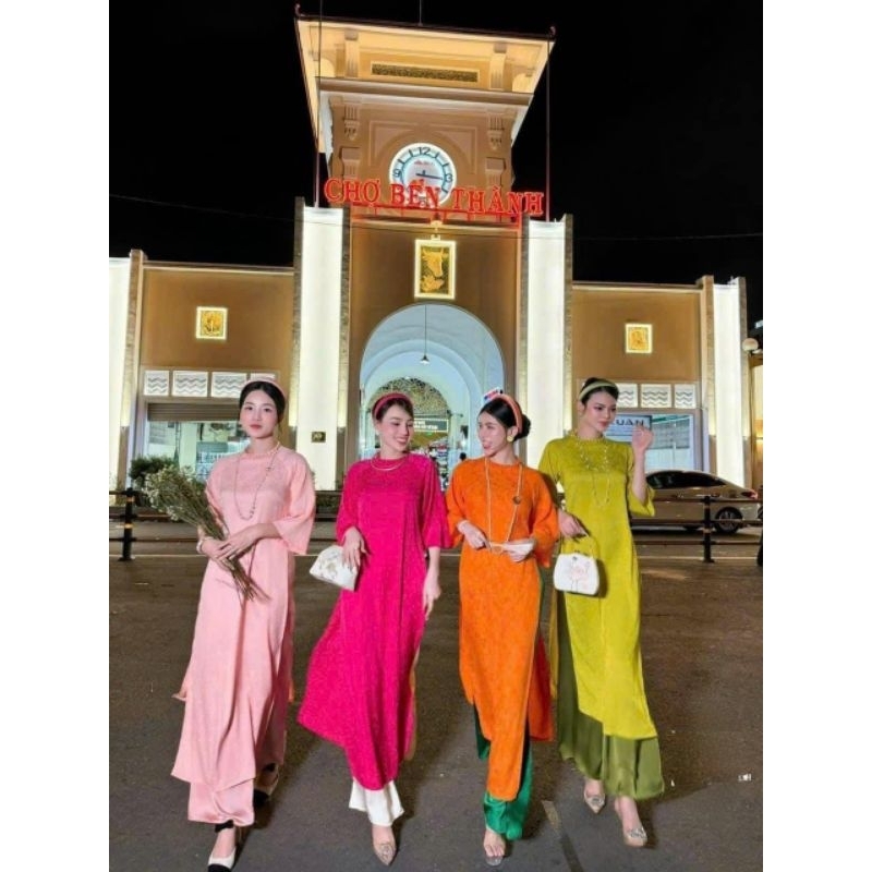 (ADG) Áo dài gấm cổ tròn lẻ áo