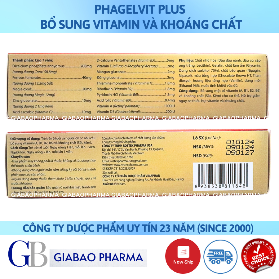Viên uống Phagelvit Plus bổ sung vitamin và khoáng chất (Hộp 30 viên)