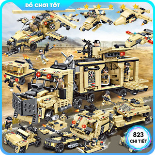 [823 CHI TIẾT] BỘ LẮP RÁP CẢNH SÁT SWAT SA MẠC NÂU, XE BỌC THÉP, MÁY BAY CHIẾN ĐẤU