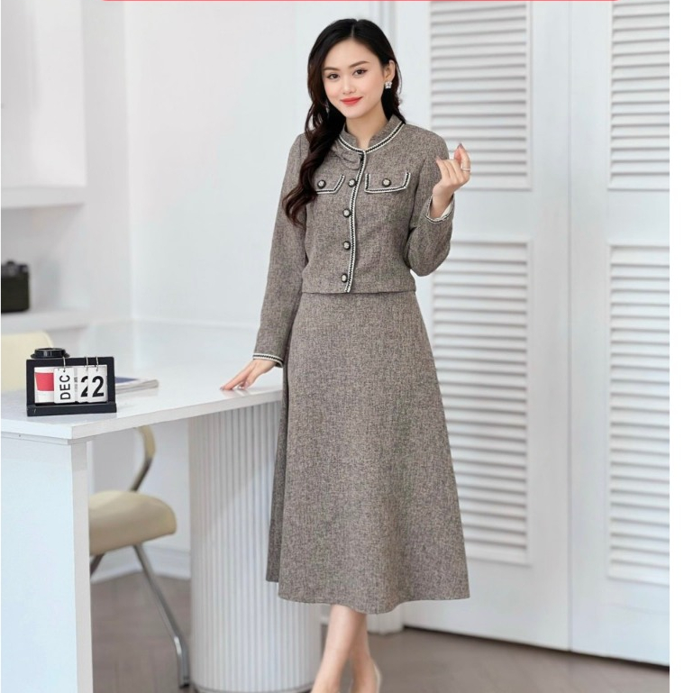 Váy công sở dự tiệc tay dài cao cấp Emvy Fashion k89