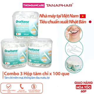 Combo 3 hộp Tăm chỉ nha khoa Oraltana 100 que, Oral tana làm sạch mảng bám vệ sinh răng miệng - Thomsoncare