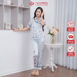 Đồ Bộ Nữ Bộ Pijama Nữ SANDBOX Tay Ngắn, Quần Dài Chất Lụa Nhật Cao Cấp, Hoạ Tiết Hoa Độc Đáo, Trang Nhã (BPC23013)