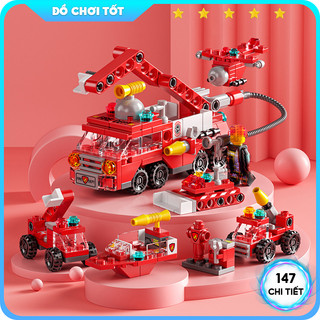 Mini Xe Cứu Hỏa 142 chi tiết 6in1, mô hình lắp ráp kèm nhân vật lính cứu hỏa cho bé