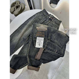 Quần baggy jean túi rách thêu chữ, quần jean nữ lưng cao VIENS STORE