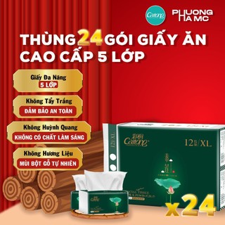 Giấy ăn dạng rút Caitong giấy ăn siêu dày, 5 lớp, mềm mịn màu xanh lá vàng