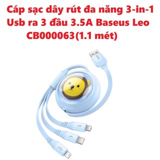 Cáp sạc dây rút đa năng 3 in 1 usb ra 3 đầu 3.5a baseus leo cb000063