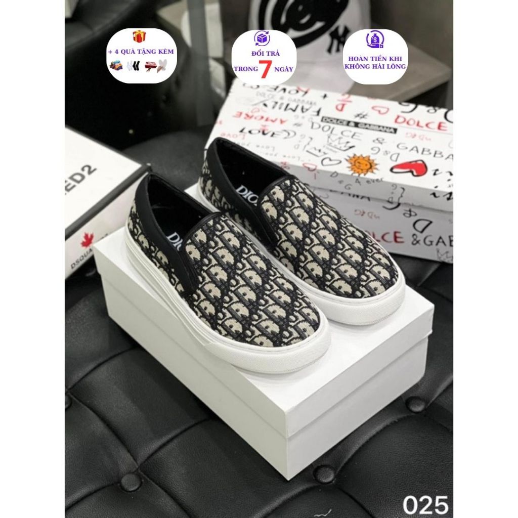 Giày slipon dior - giày lười Dior thêu đế cao su non latex êm ái