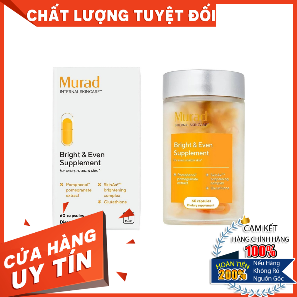 Viên Uống Murad Bright & Even Supplement Chống Nắng Làm Trắng Sáng Da Chống Lão Hóa Giảm Nám Sạm Tàn Nhang - 60 Viên