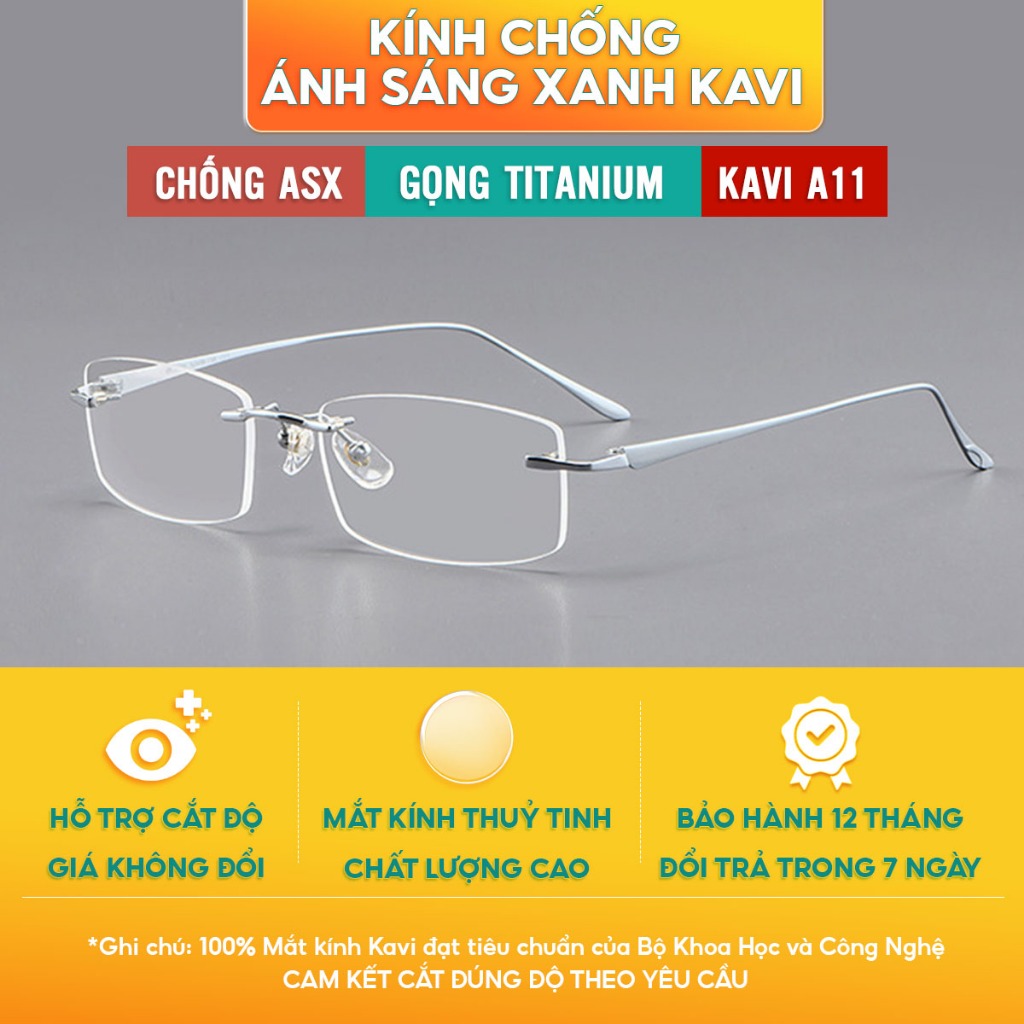 Kính chống ánh sáng xanh, chống tia UV gọng Titan không viền Kavi A11