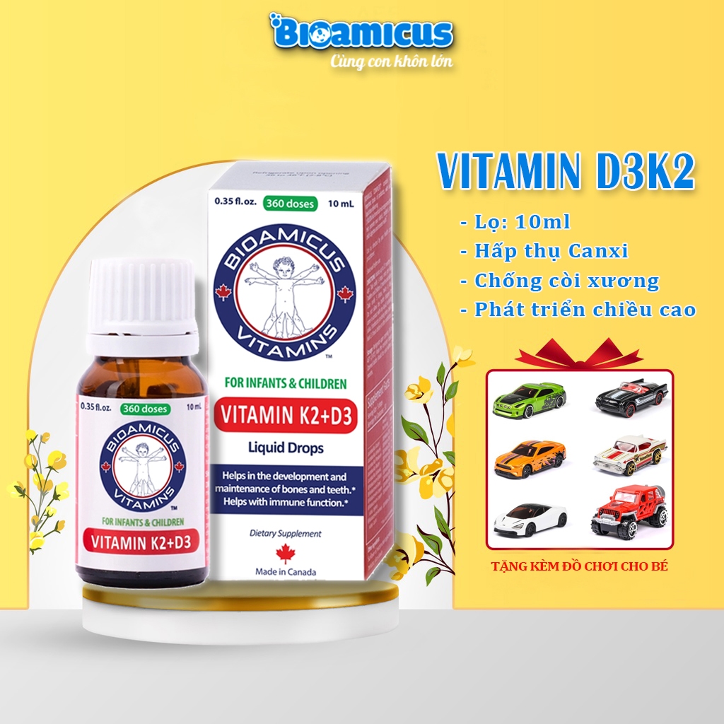 Vitamin D3 K2 Mk7 bioamicus Dạng Giọt 10ml Cho Trẻ Sơ Sinh D3K2 bé tăng