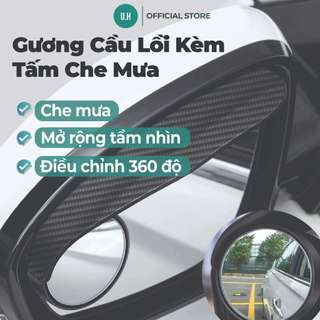 Hộp 2 gương cầu lồi, gương cầu lồi che mưa UHERO GCL02 xóa điểm mù xoay 360 độ kèm tấm che mưa gắn gương chiếu hậu ô tô