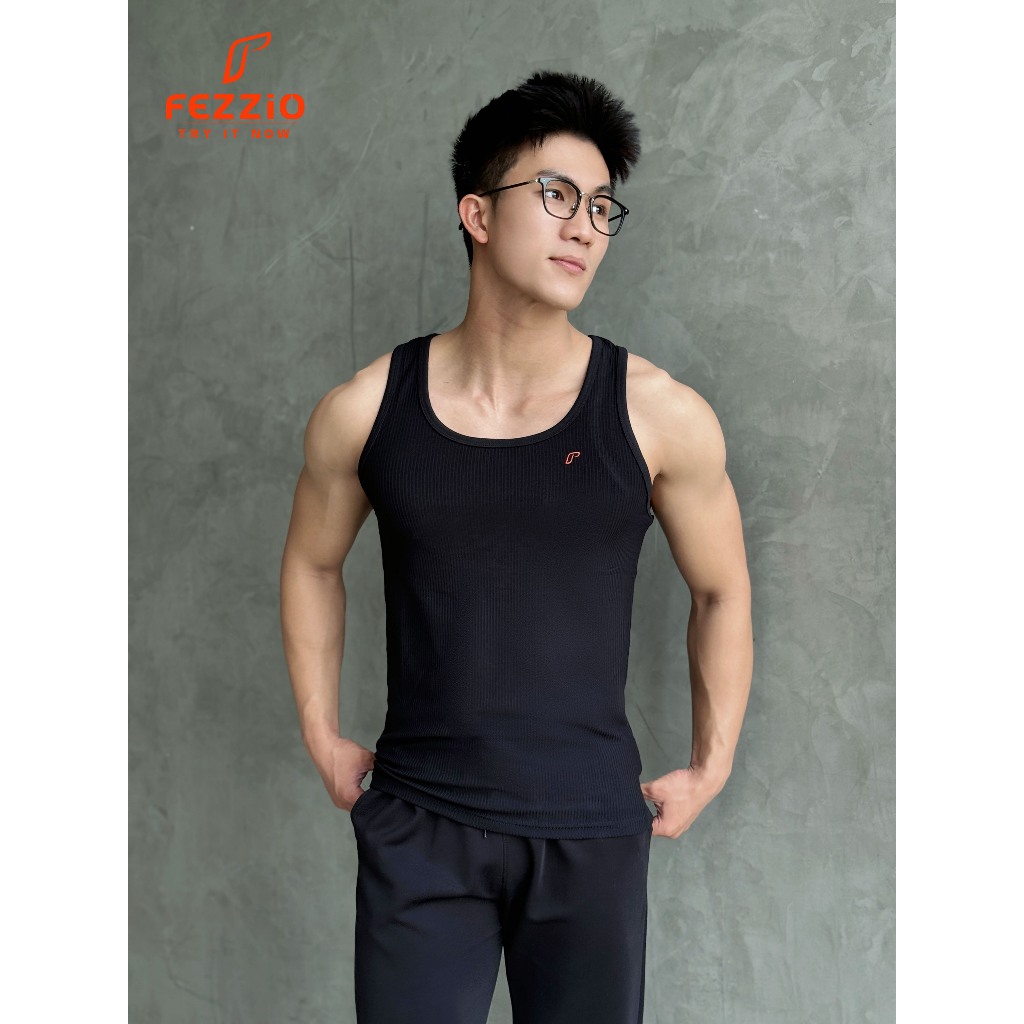 Áo tanktop gym, áo 3 lỗ thun gân, áo tập gym nam thun cotton Fezzio chính hãng