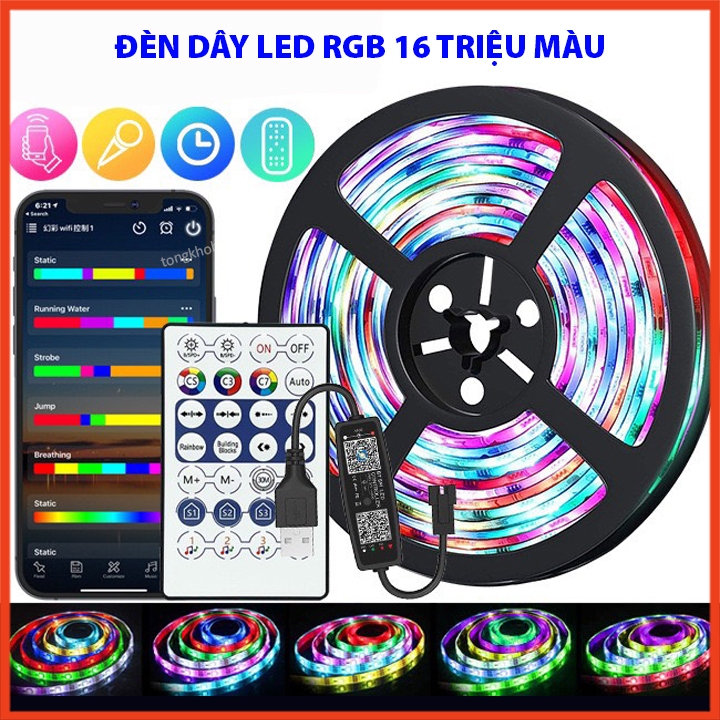 Đèn Dây Led RGB 5m 10m Điều Khiển Bằng Điện Thoại 16 Triệu Màu , Nháy Theo Nhạc - Dây LED RGB Trang 