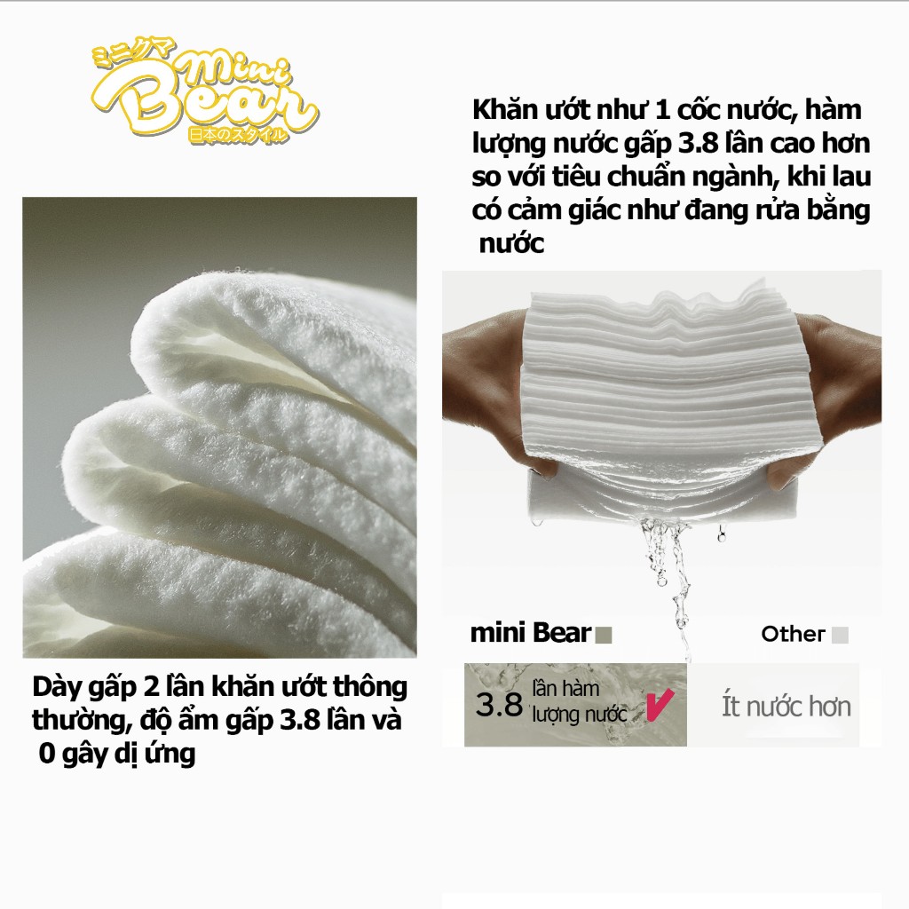 [COMBO 2 THÙNG] Khăn giấy ướt+giấy khô MiniBear cho bé, không mùi, không cồn, thương hiệu Nhật Bản, 1 gói 80 tờ.