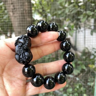 Vòng tay phong thủy đá đen mix ty hưu đá