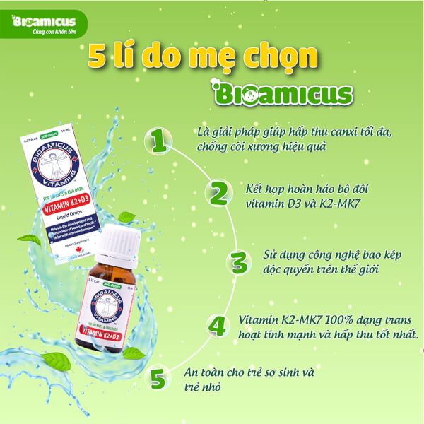 Bioamicus Vitamin D3K2 Vitamin K2 D3 Tăng khả năng hấp thu canxi cho xương