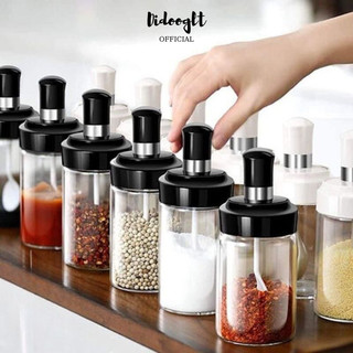 Lọ đựng gia vị thủy tinh cao cấp, Hũ đựng gia vị kiểu dáng hiện đại có thìa tiện lợi ( didooglt )