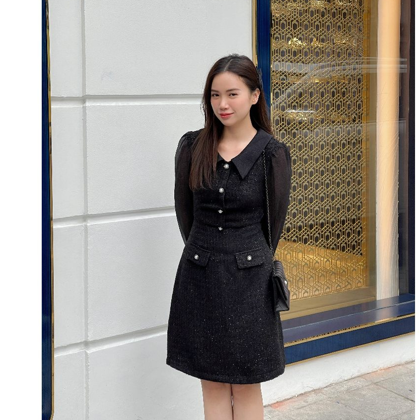 De Leah - Đầm Ôm Tweed Can Tay - Thời trang thiết kế