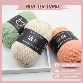 Len Milk Cotton 50gr  Mác Đen 50g Full Bảng Màu nhà Hanu-đan móc váy áo, móc hoa