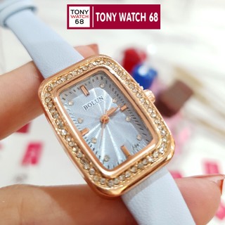 Đồng hồ nữ Bolun mặt vuông dây da đính đá chống nước chính hãng Tony Watch 68