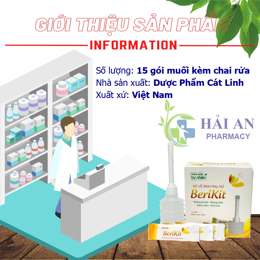 Bộ Thụt Rửa Vệ Sinh Phụ Nữ BeriKit Gồm 15 Gói Muối Và Chai Rửa