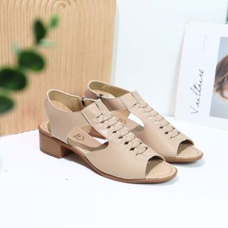 Giày sandal nữ rọ da thật khóa kéo cao 4cm 1073