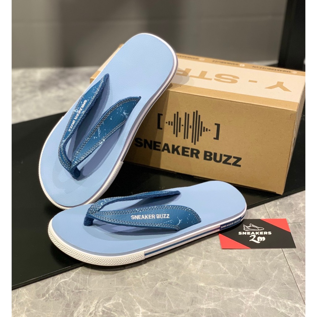 [ 2M Sneaker ] - Dép Sneaker Buzz Xanh Nhạt Quai Navy