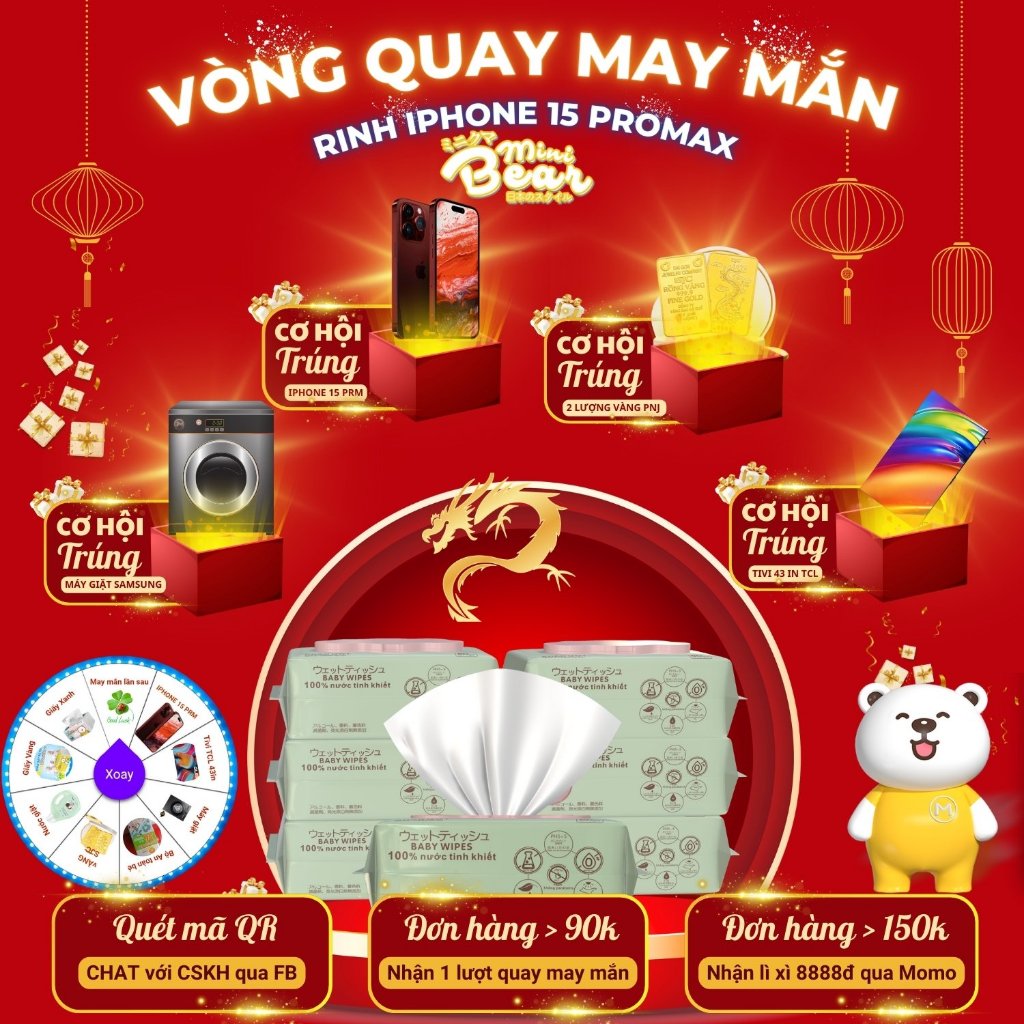 Khăn giấy ướt không mùi MiniBear 1 gói 80 tờ.