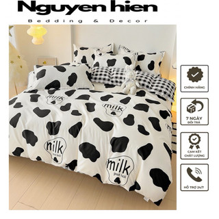 COTTONPOLY |Bộ vỏ chăn ga gối mẫu bò sữa-Chất liệu cotton poly -Set 4 món nhập khẩu