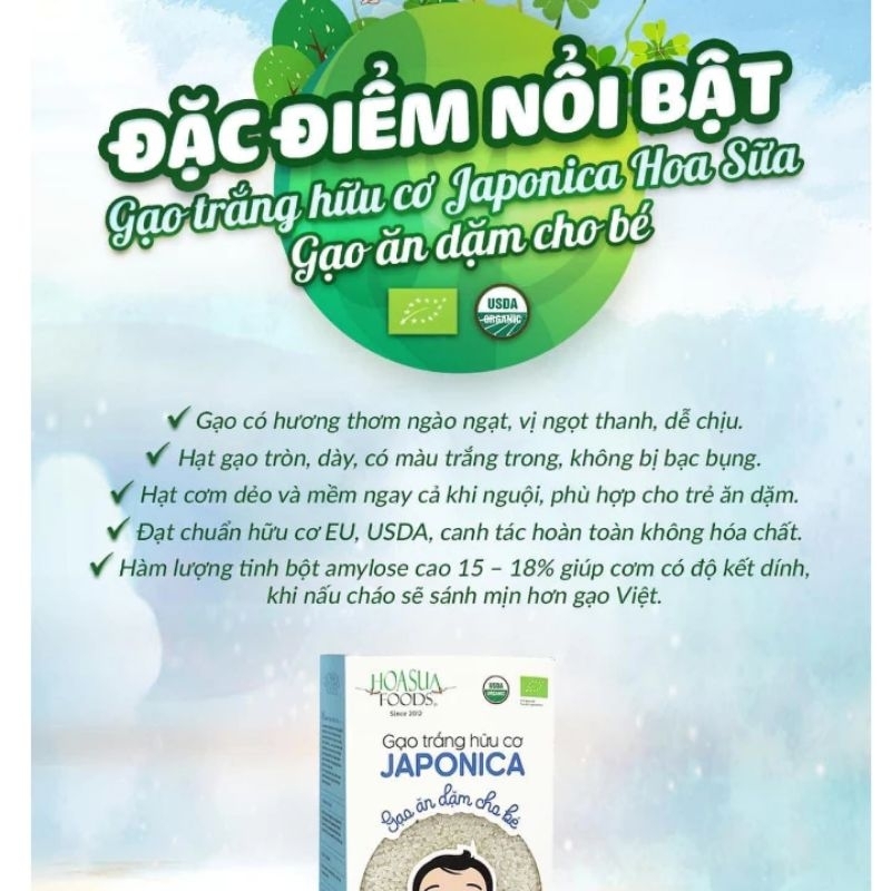 Gạo trắng hữu cơ Japonica Hoa Sữa Food 1Kg nấu cháo/cơm ăn dặm cho bé | BigBuy360 - bigbuy360.vn