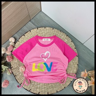 Áo croptop bé gái 10-45kg, họa tiết chữ LOVE cực xinh, dây rút 2 bên, chất Cotton Zip co giãn mềm mượt siêu đỉnh